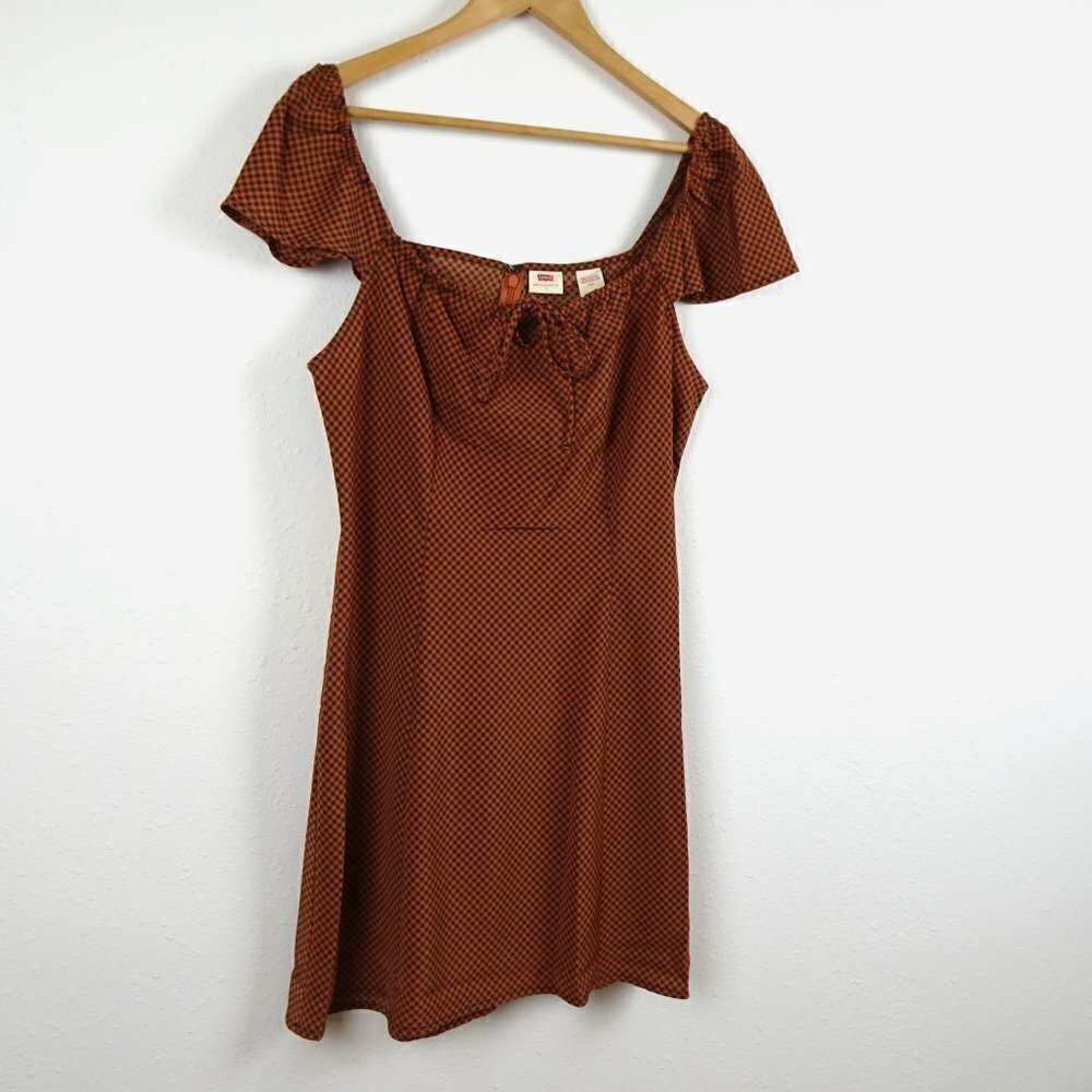 Levi's Mini Dress Women's Size L Brown Black Gingham Boho Casual - Picture 3 of 10